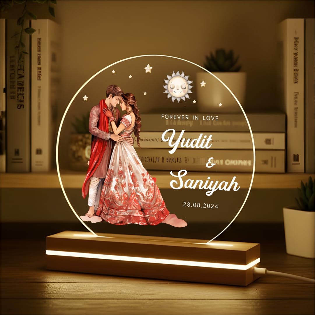 Personalized Couple Acrylic LED Lamp with Wooden Base| Customized Name & Date Night Light | USB Powered Romantic Home Décor | Gift for Wedding, Anniversary & Valentine’s Day (Forever Love)-image-33
