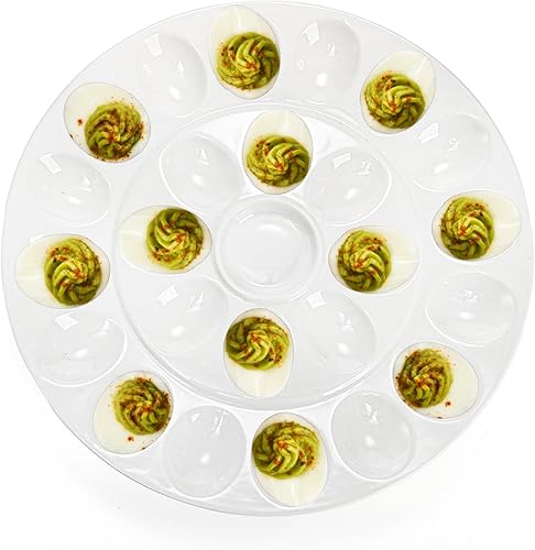 Miniatura 6 de Foraineam Bandeja de huevos de porcelana de 12.6 pulgadas, plato de huevo blanco con 25 compartimentos