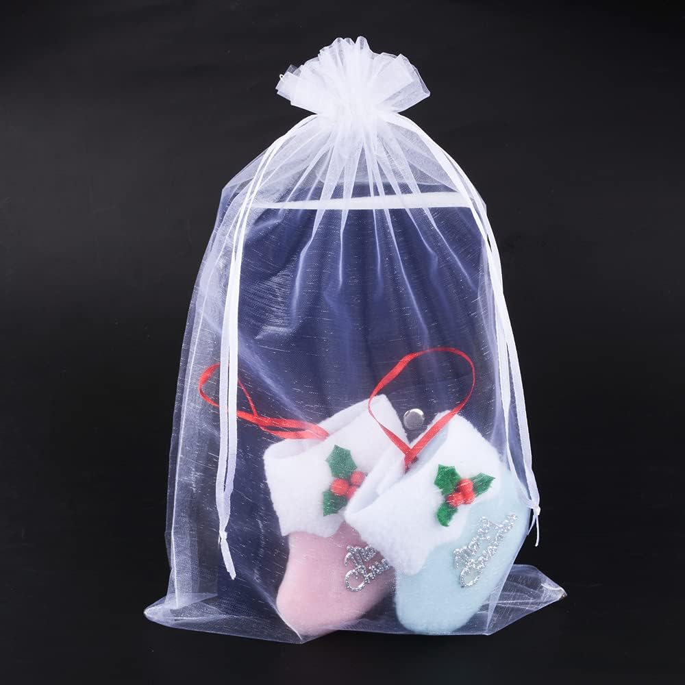 100 Piezas 20X30cm Bolsas de Organza de Regalo Bolsas para Joyas Bolsas de Regalo Bolsitas con Cordón para Bodas Favores de Fiesta y Envoltura de Joyas Caramelo,Blanco