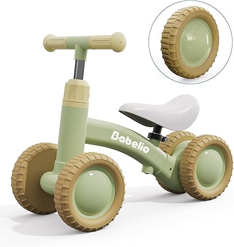 BABELIO Bicicleta de equilibrio para bebés para niños de 1 año, bicicleta de equilibrio para niños de 10 a 36 meses, diseño todoterreno de 4 ruedas,