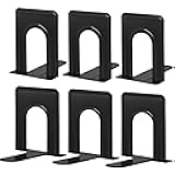 HappyHapi Book Ends, Metal Bookends for Shelves, Non-Skid Book End to Hold Books, Black Book Stopper/Holder for Office Home Kitchen, 5.7X 4.9 X 6.5 in, 3 Pair(6 Pcs, Large)
