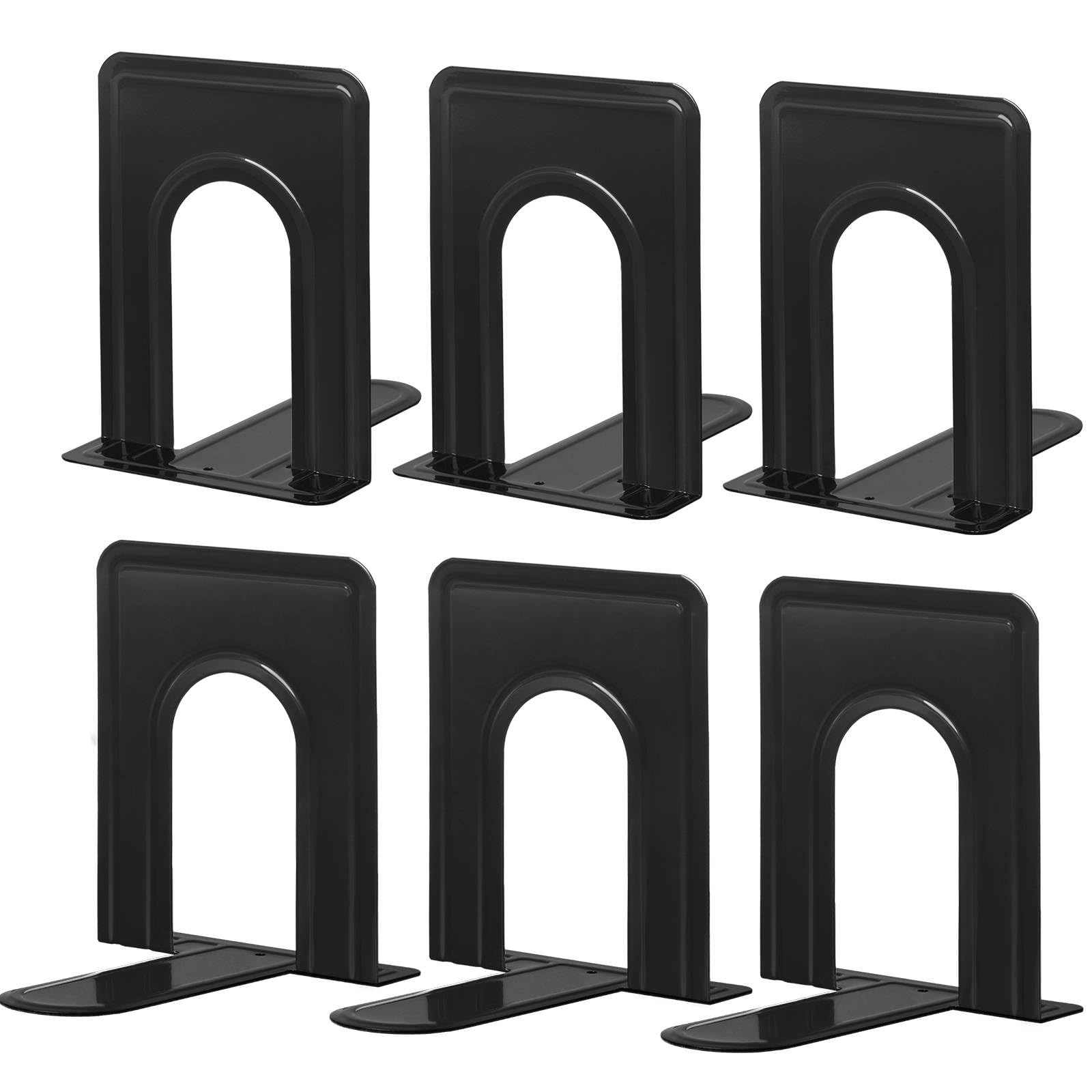 happyhapi book ends metal bookends for shelves non-skid book end to hold books black book stopperholder for office home kitchen 57x 49 x 65 in 3 pair6 pcs large