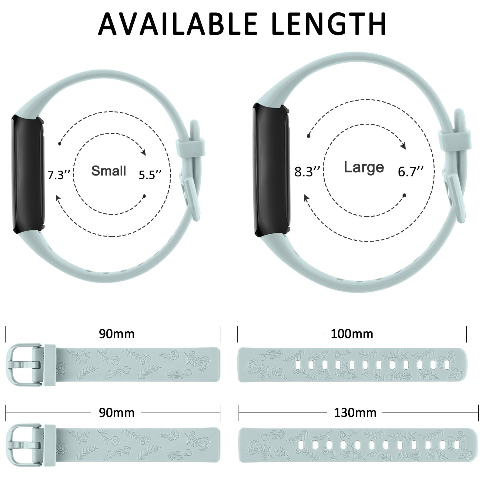Tobfit Flower Pattern Strap compatible with Fitbit Luxe Straps for Women Men Fashionable Soft Silicone Engraved Replacement Watchband (Nude green,Small for 140mm - Image 2