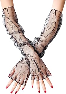 Women Lace Gloves Arm Leg Sleeves Tulle Sheer Sun UV Protection Cuffs Fingerless Arm Covers for Wedding Party Black Type 1