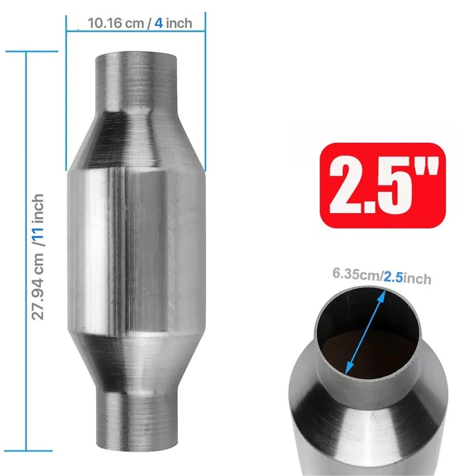Katalizator filtr 2,5-calowy, 6,3 cm, uniwersalny katalizator sportowy, 400 ogniw, wysoki przepływ, Euro 1, stal nierdzewna, spawany