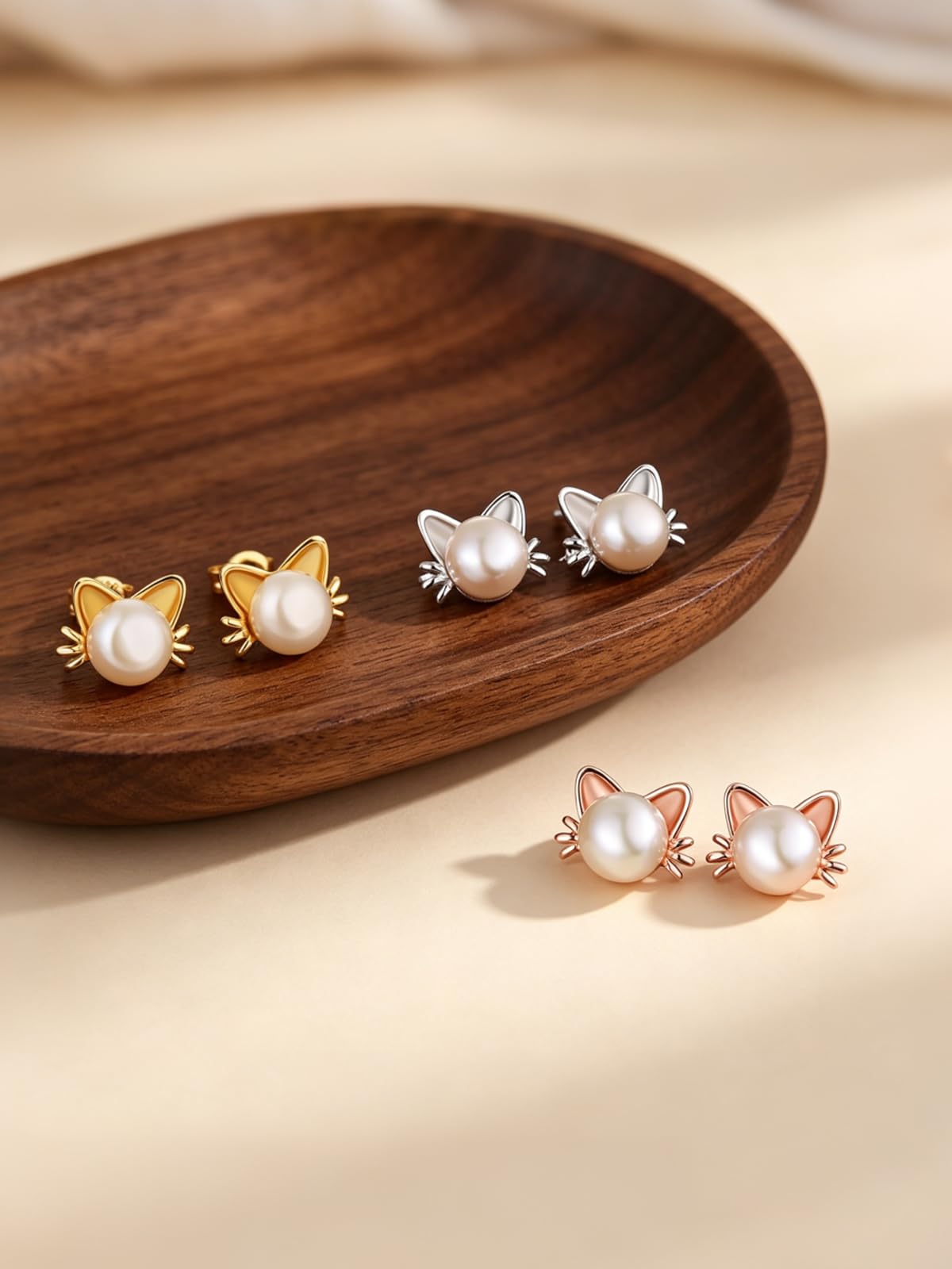 Ohrstecker Silber 925 Katzen Ohrringe mit süßwasserperlen für Damen