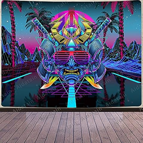 Aidatain Punk Tokyo City Neon Tapestry Futuristic Sci-fi Mountains Background Wall Hanging Retrowave Vintage Synthwave Flannel Large Size 80" 60" Tapestries for Bedroom Livingroom Dorm Room GTWHAT287 Cover