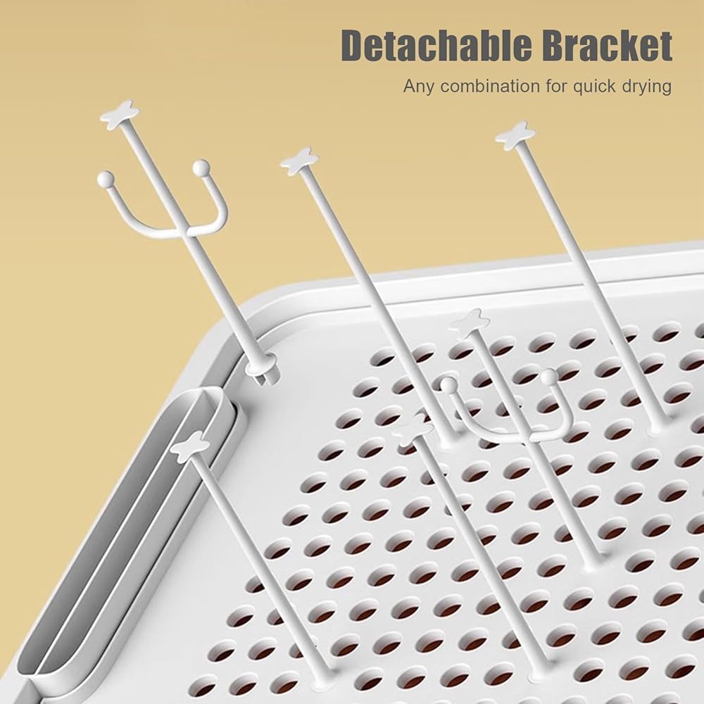 Séchoir à bouteilles pour enfants – Grande capacité avec couvercle, organiseur portable anti-poussière pour bouteilles d'enfants et rangement de vaisselle de cuisine