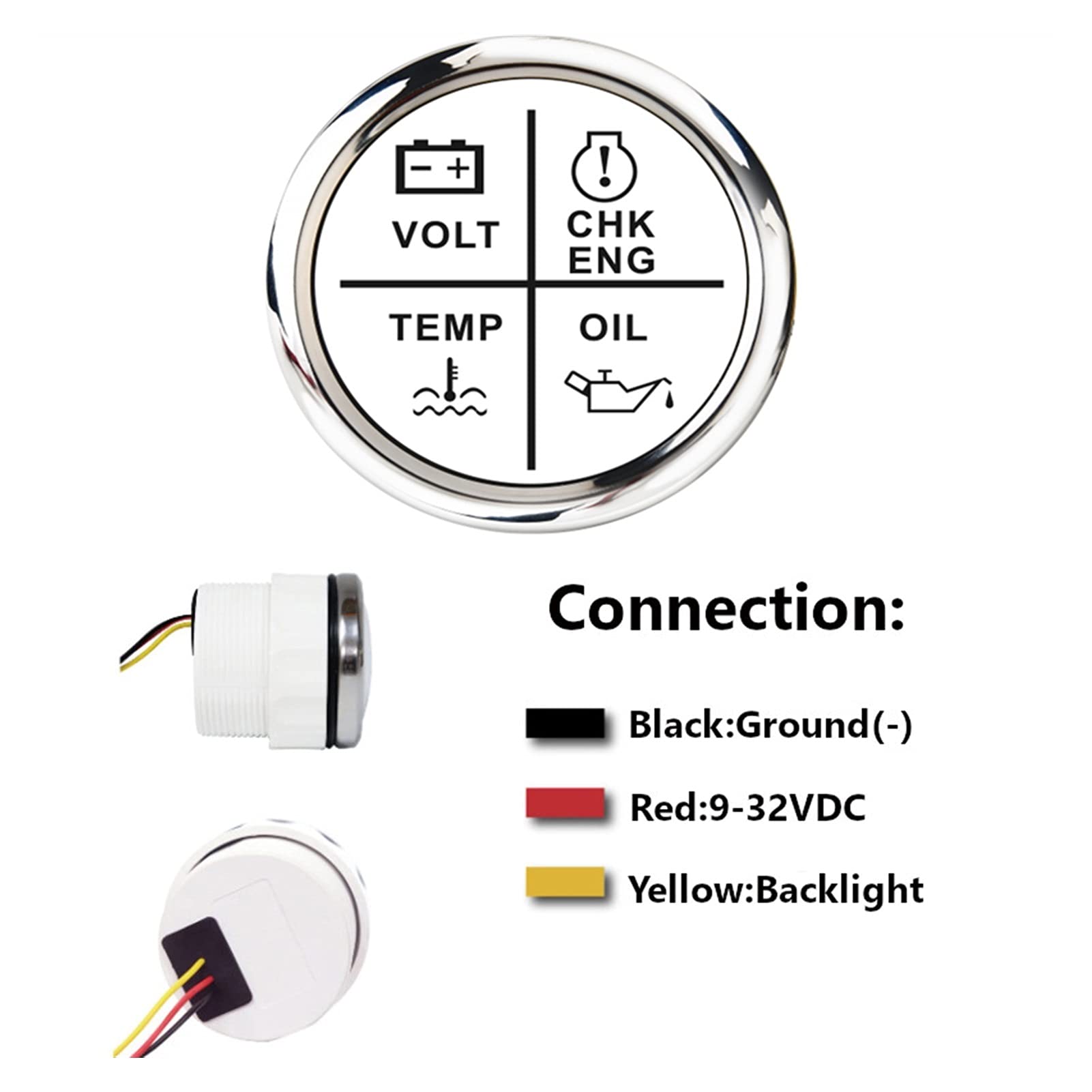52mm 4 en 1 DIRIGIÓ Medidor de calibrador de alarma voltio de aceite TEMP TEMP TEMP INDICADOR DEL MOTOR for EL COCHE MARINE BOAT 1 2V 24V Accesorios(Black Silver)