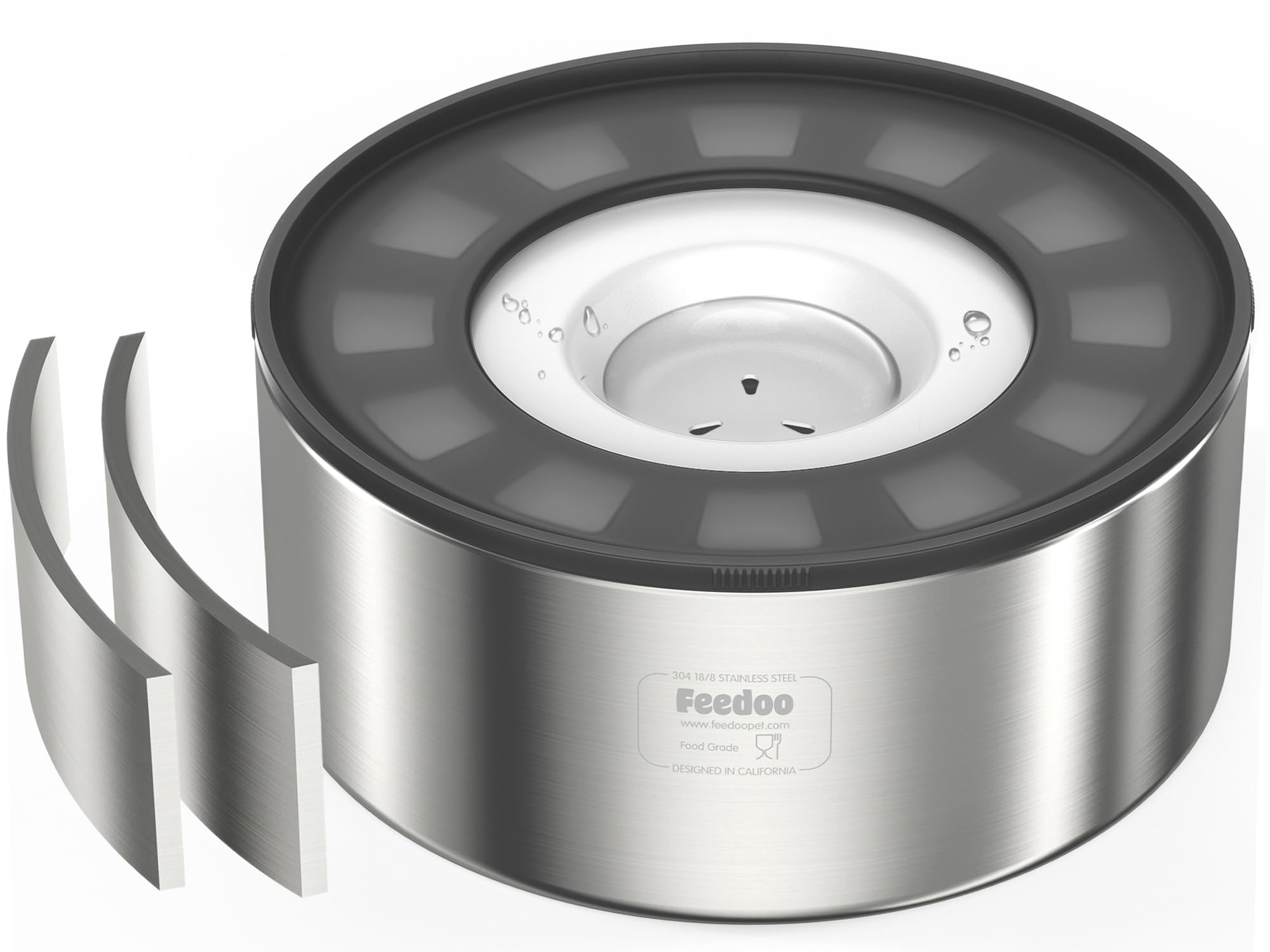 Feedoo 2L No Spill Water Bowl for Dogs, Double-Wall Stainless Steel with Splash-Proof Paws Lid and Floating Disk, Non-Slip Base, Easy to Clean Slow Water Feeder for Small Medium Dogs