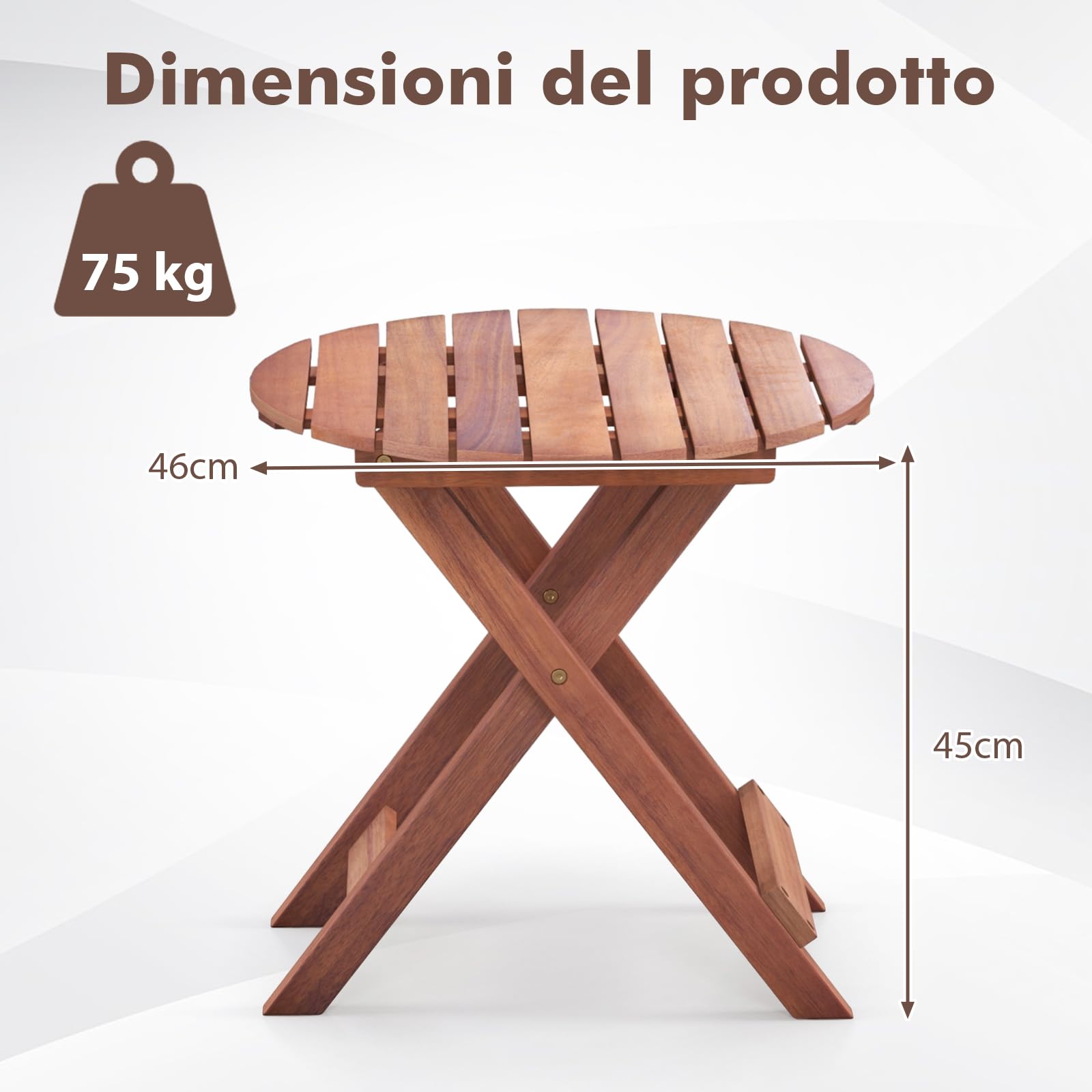 COSTWAY Tavolino Laterale da Giardino in Legno, Tavolino Pieghevole con Piano Traforato e Maniglia Sollevabile, Tavolino da Caffè per Interni ed Esterni con Manico per Casa, Piscina, Patio(Modello 1)