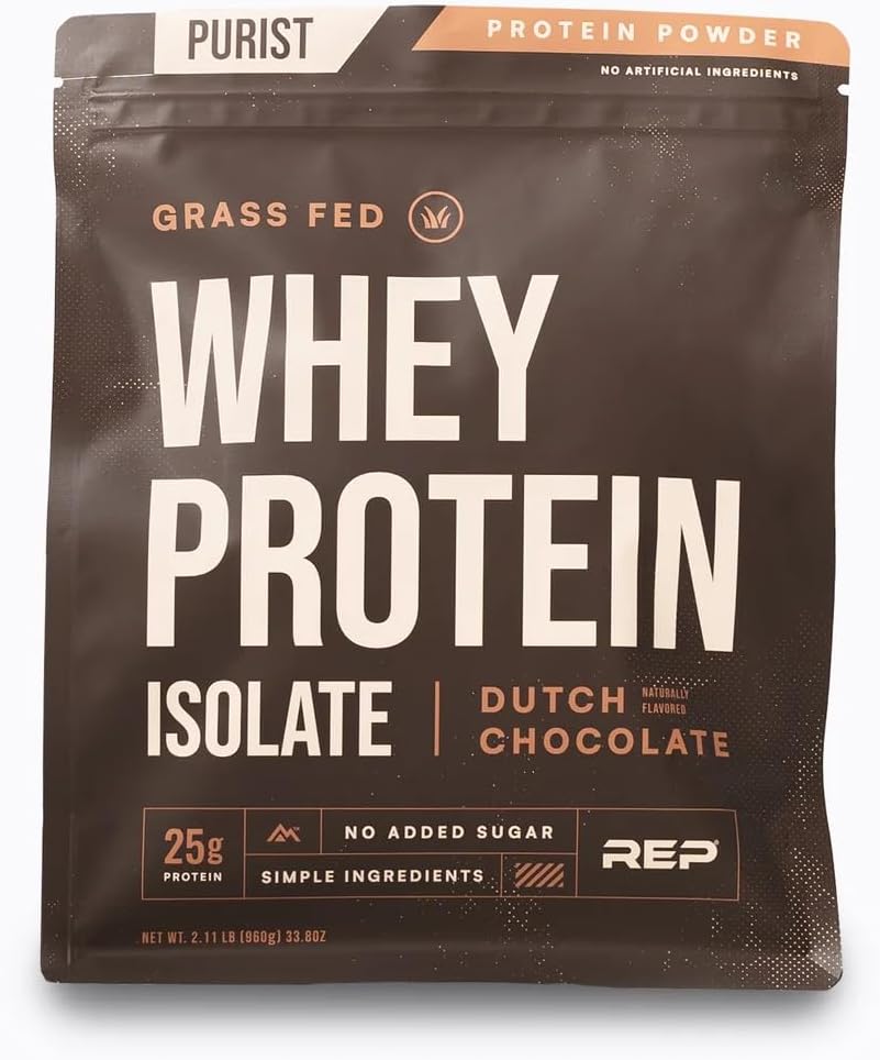 REP Purist Whey Protein Powder, Premium Chocolate Grassfed Isolate, Post-Workout Recovery, Keto Friendly, Clean Nutrition Meal Replacement, Promotes Lean Muscle, Sugar and Gluten-Free Women Men, 2 Lb