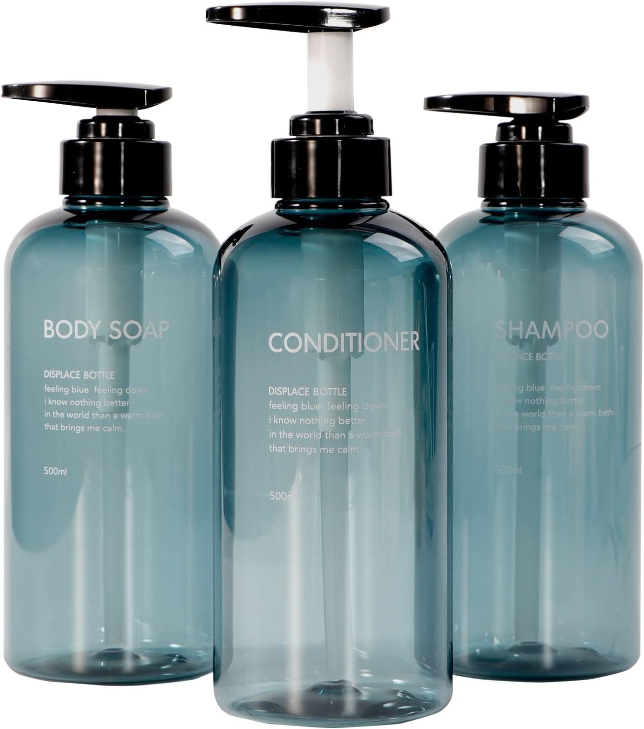 Shampoo and Conditioner Dispenser Bottles,Yeeco Pump Bottle 3 Pack Refillable Clear Blue Shampoo Dispenser 16.9oz/500ml Plastic Shampoo Bottles with Pump for Bathroom, Kitchen, Hotel