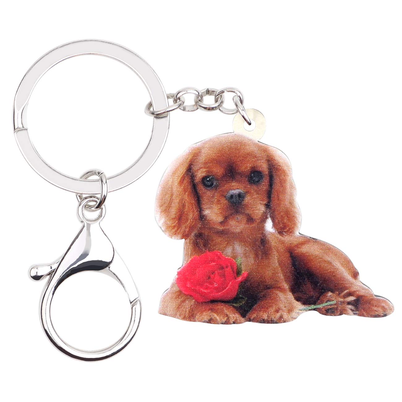 Duowei Women's Brown And Red Brown Cavalier King Charles Spaniel Dog Keychain Cute Acrylic Puppy Keyring Purse Bag For Teen Girl (Brown And Red)