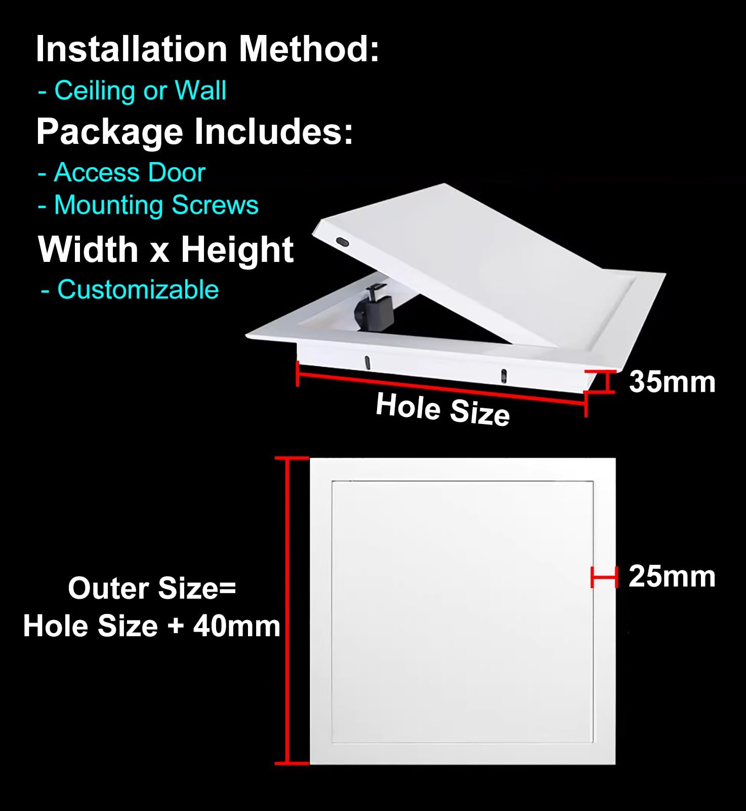 Magnetisches Inspekt-Panel für Trockenbau und Decke, Metall-Zugangstür, einfacher Zugang zu Sanitärinstallationen, weiße Ren-Abdeckung, 30 x 55 cm, sicher