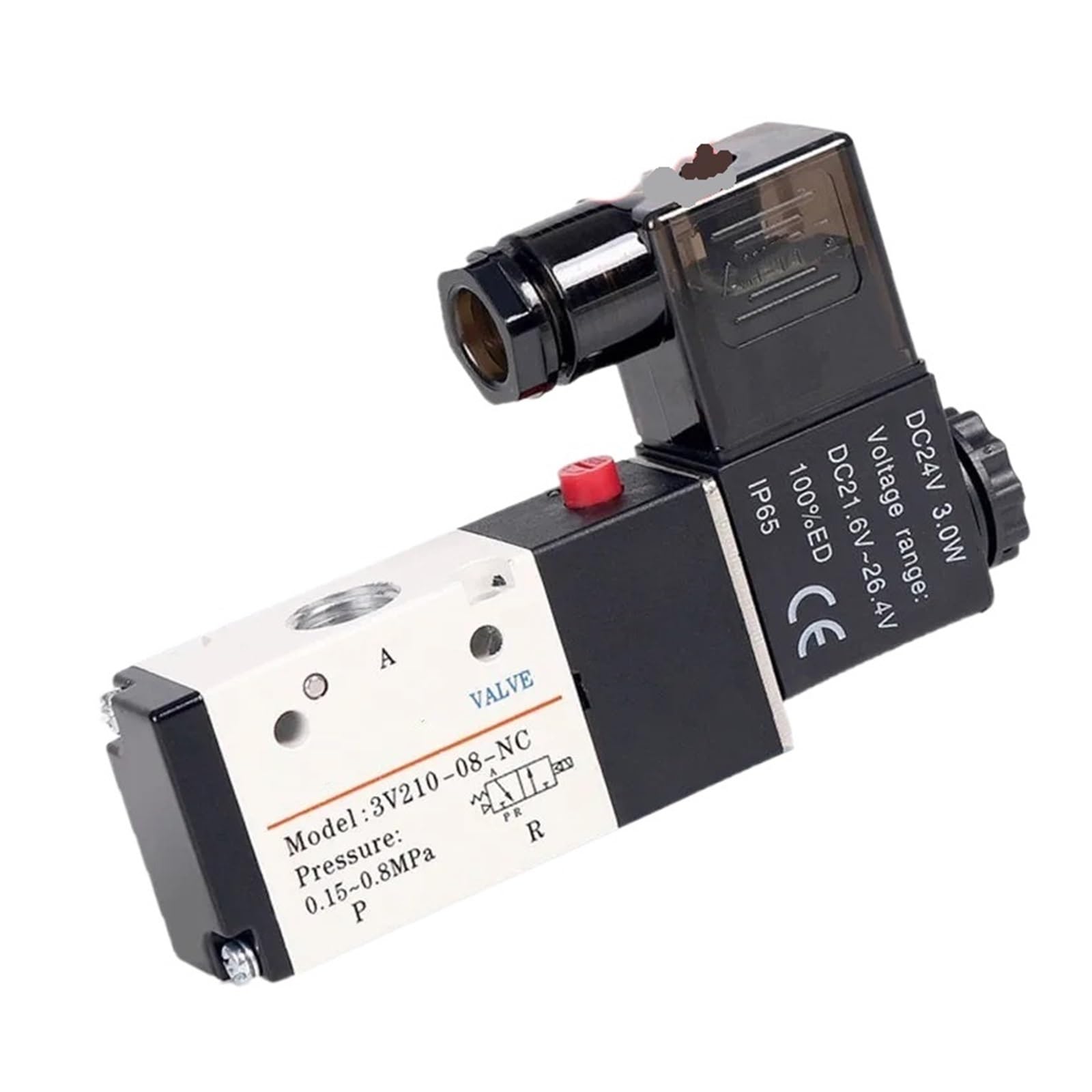 Lot de 5 électrovannes pneumatiques 3 Ports 2 Positions 1/4" BSP 3V210-08 avec Prise LED 12 V CC 24 V CA 110 V CA 220 V(with 4mm Fittings,AC110V)