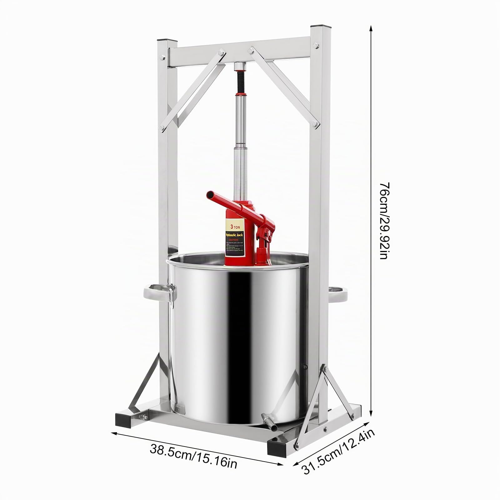 Presse à Fruits 22 l - Presse-vin - Pression 3T - en Acier Inoxydable - avec Pelle filtrante - Support - Pelle extérieure et cric hydraulique - pour Presser Les légumes, Le vin, la purée - Argenté