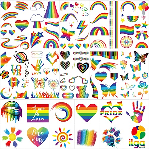 110+ Pcs Pride Temporary Tattoos, Rainbow Tattoos Pride Tattoos For Gay Pride Equality Parades Celebrations Pride Festival, 22 Sheets Glitter Styles Rainbow Arts And Crafts #TOP22