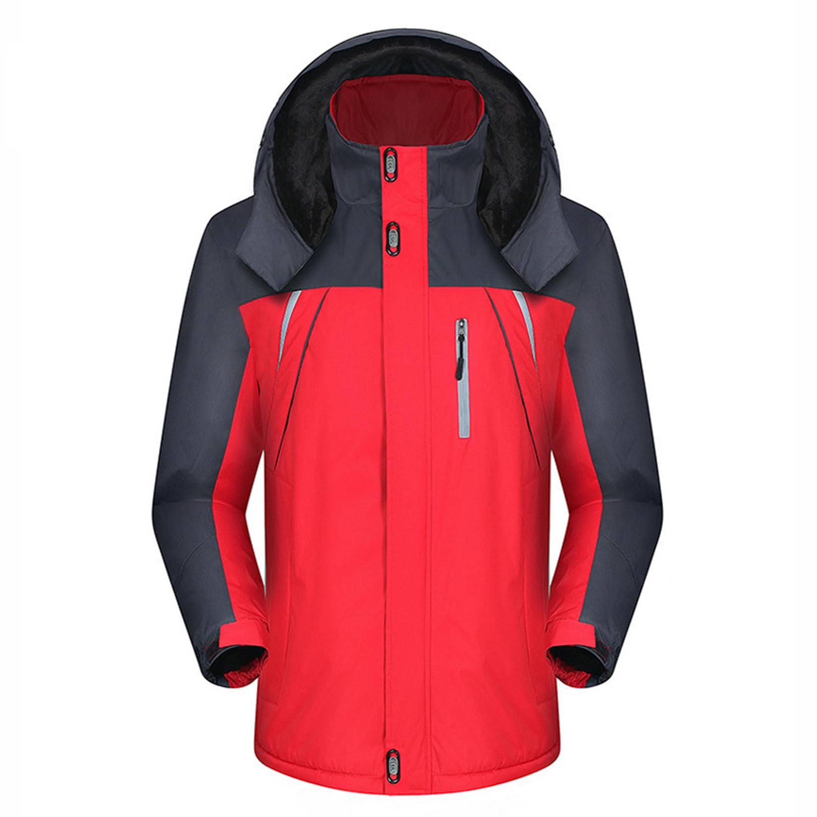 Veste De Ski pour Homme pour NA-sa Winter Warm Parka Vestes Épaissir Coupe-Vent Randonnée en Plein Air Manteaux De Montagne Manteau De Snowboard en Polaire À Capuche,Red-4XL