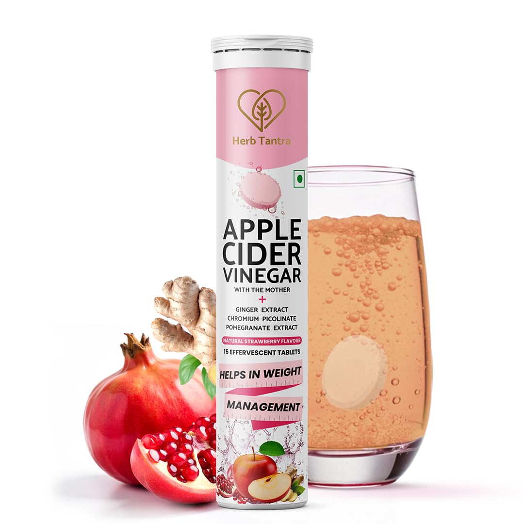 Herb Tantra Apple Cider Vinegar | With Chromium Picolinate, Pomegranate & Ginger | Weight Management & Cravings Control | 15 Effervescent Tablets