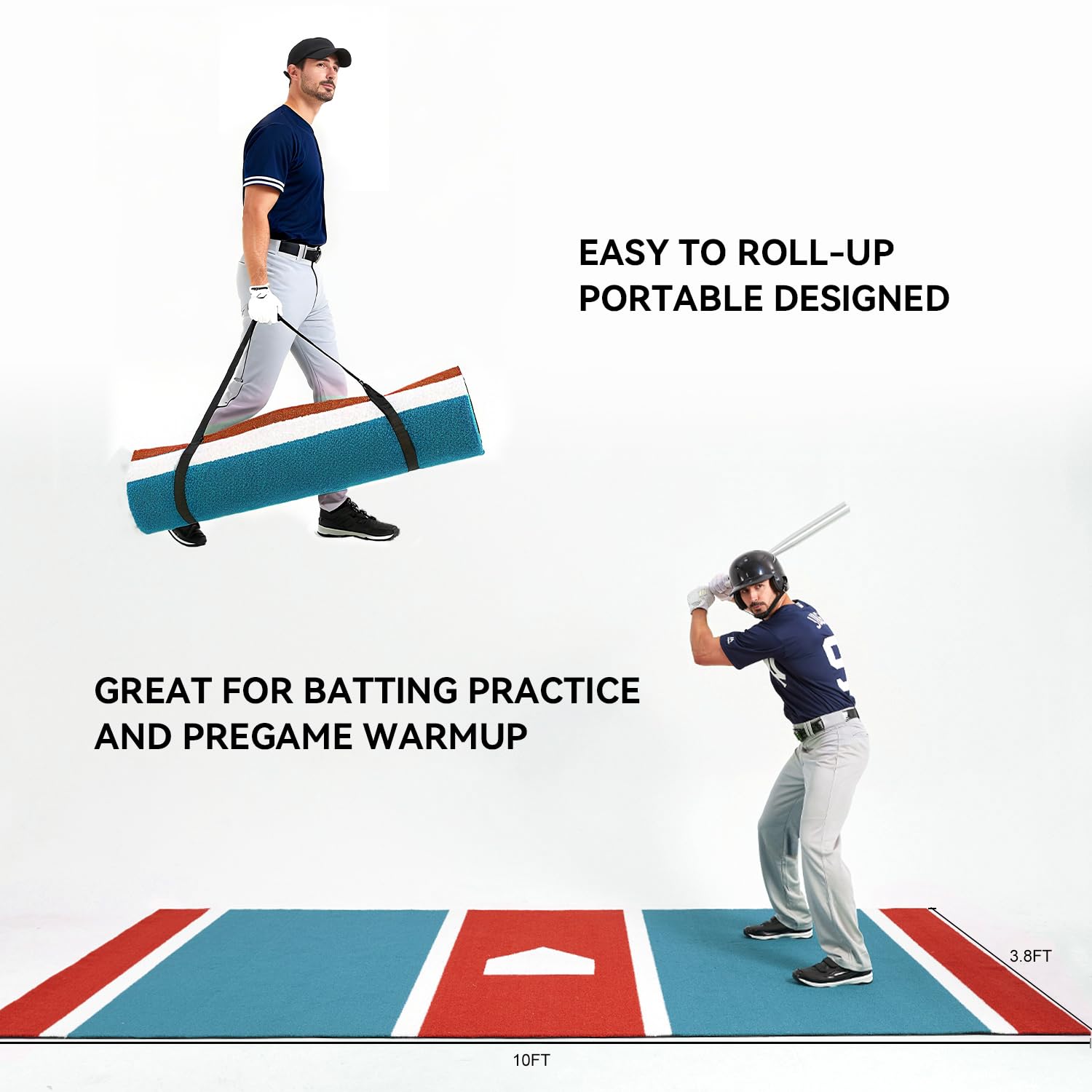GSK Baseball Hitting Mat Red Blue 6x12 FT |3,8x10 FT Dual Color Turf Batting Practice Mats EVA Foam Non-Slip Backing Roll-Up Indoor Training Softball Coach Teaching Swing