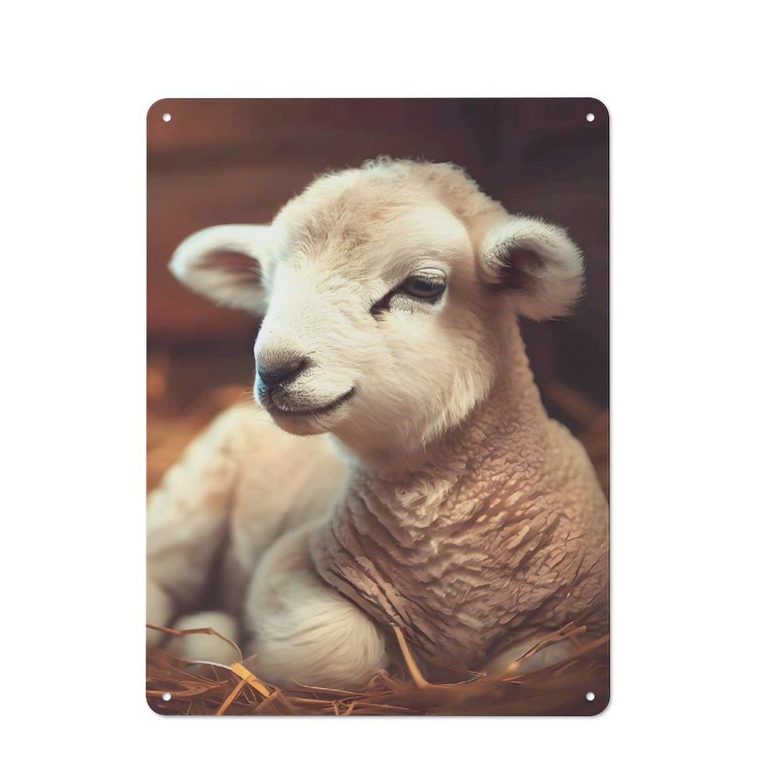 Junmoney Style-23 Retro-Style Metal Sign 40X30cm Featuring Cute Lamb In Hay For Garage Wall, For Vintage Wall Decor Fans, For Metal Sign Collectors