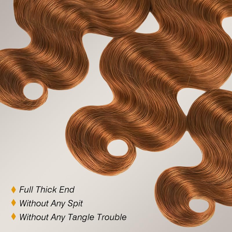Light Brown 3 Bundles Human Hair Body Wave Color 30 Brazilian Virgin Hair Bundles 16 18 20 Inch Brown Body Wave Bundle Hair Extensions 300g