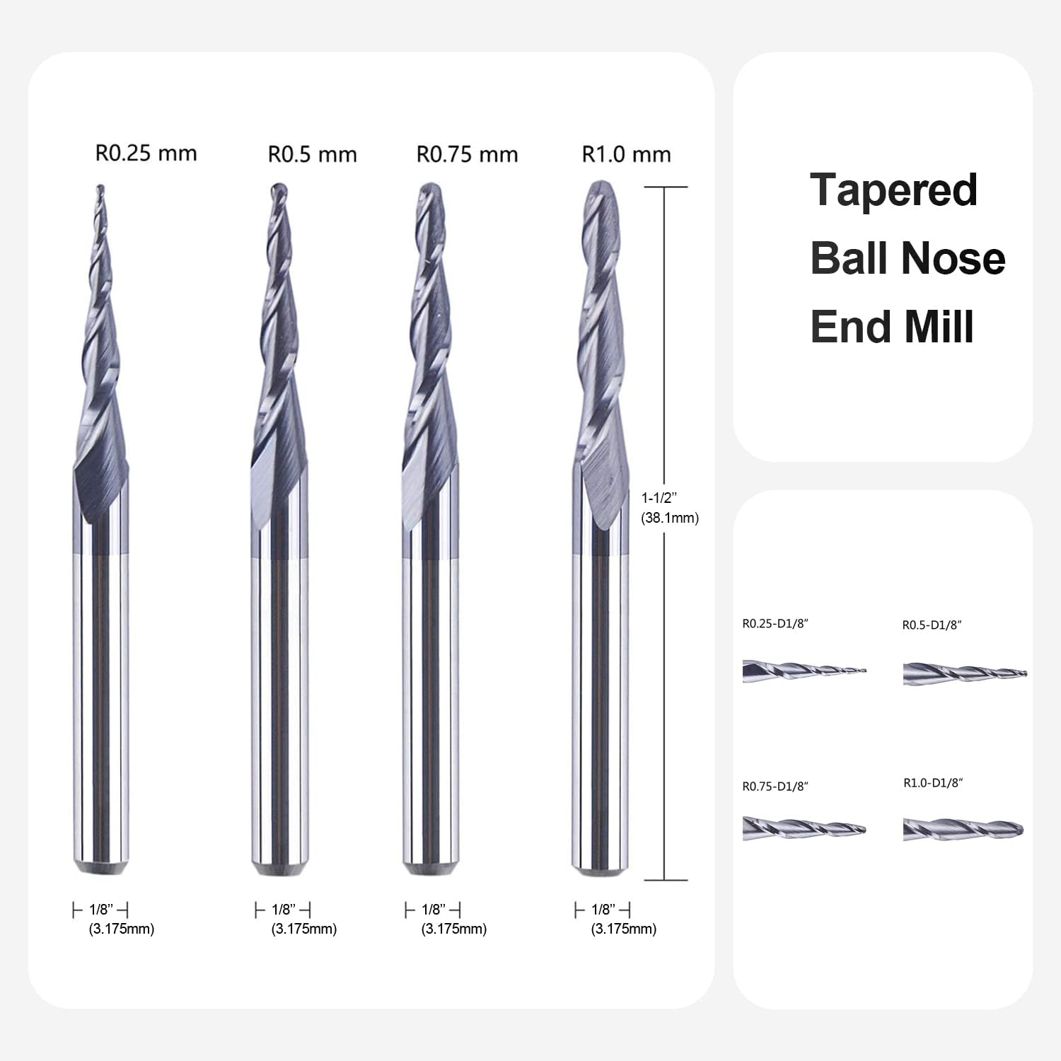 SpeTool 4Pcs Spiral Ball Nose CNC Router Bit Set, TiAlN Coated Solid Carbide End Mill for 3D Engraving & Woodworking - Image 2