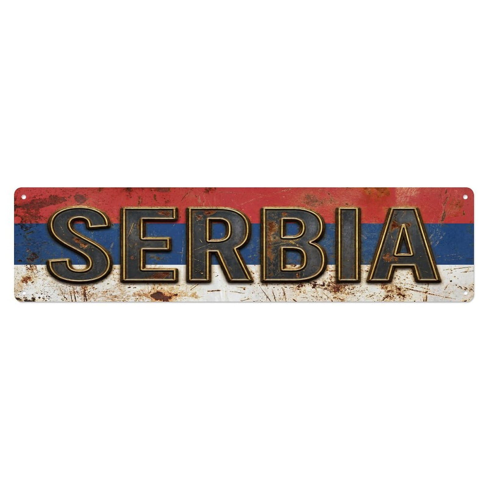 Vintage Serbia Flag Pattern Metal Tin Sign