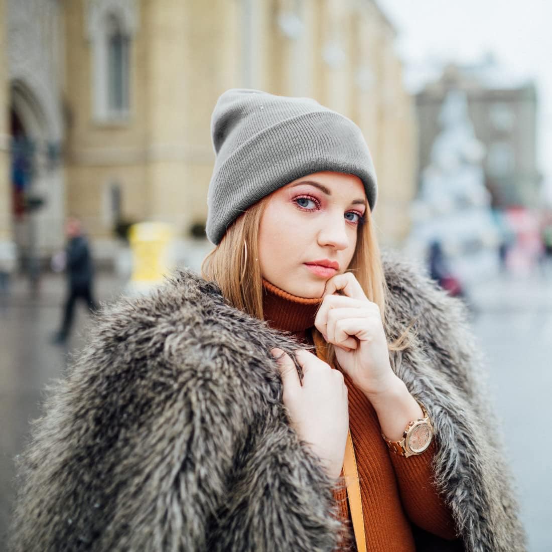 100% Cotton Beanie Hat Knit Winter Hats for Women Men, Slouchy Beanies Cuffed Skull Cap Womens Warm Ski Hat - Image 6