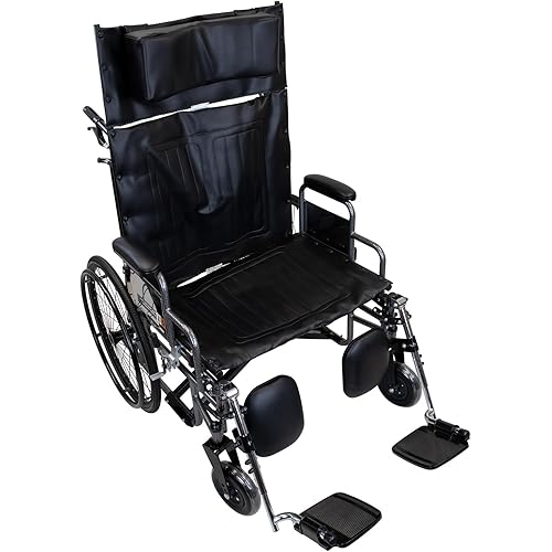 Dynarex Bari+Max Bariatric Reclining Wheelchair with Elevating Leg Rest, Extended Headrest, Foldable Frame - 28" Seat, 500 Pounds Weight Capacity