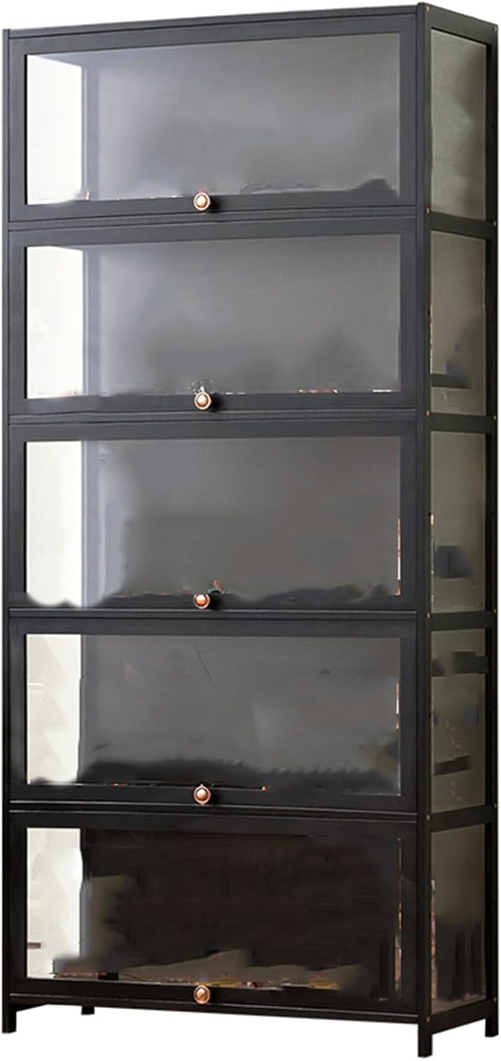 5-Layer Clear Acrylic Display Case, Flap Design, with Magnetic Door, Wall-Mounted Dustproof Display Collectibles, Placing People, Statues, Books, etc., 67.7 Inches High, Black