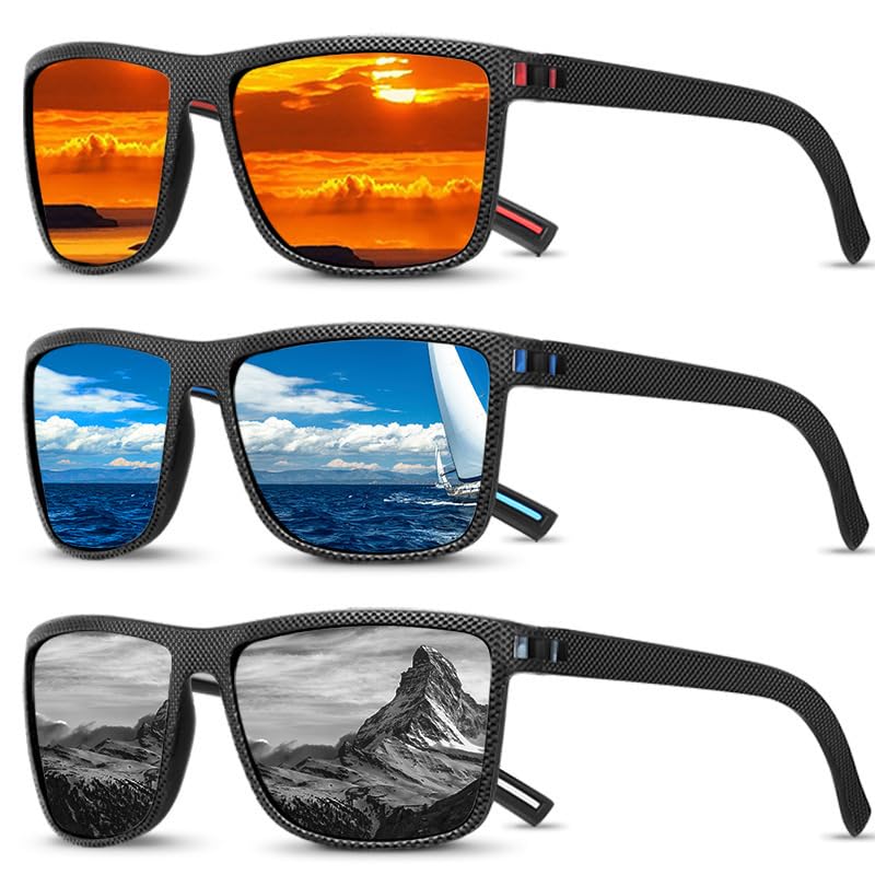 Spiritzohic 3PCS Polarized Sunglasses, UV400 Protection Rectangular for Men Women, Lightweight Rectangular Eyewear for Outdoors Sports Golf Cycling Fishing Hiking