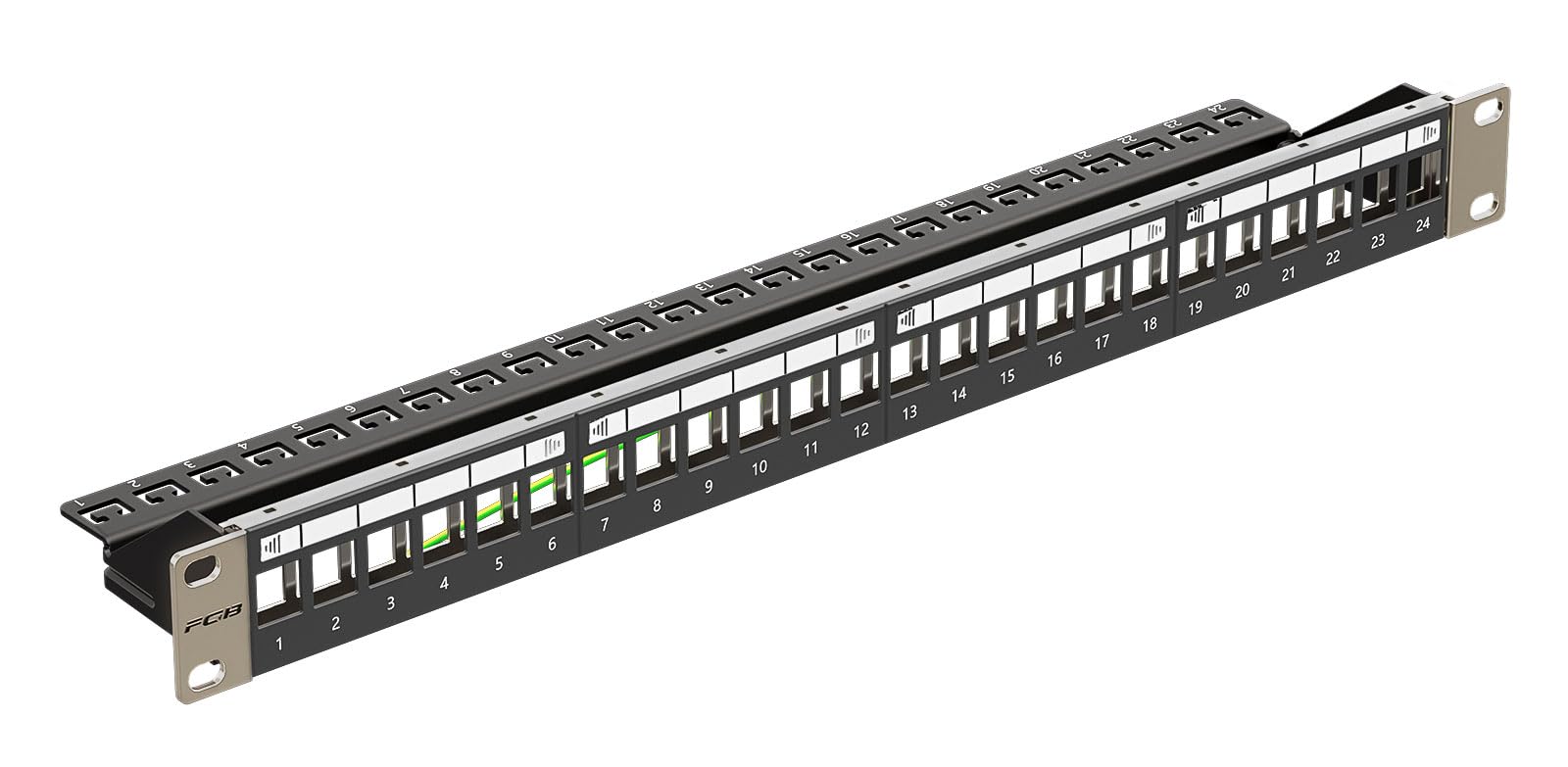 FGB 1U Patchpanel 24 Port für Keystone Module, patchpanel 19 Zoll, Rackeinbau oder Wandmontage Patchfeld mit Rückleiste, Kompatibel CAT5 CAT6 CAT7 CAT8 Netzwerk Verlegekabel