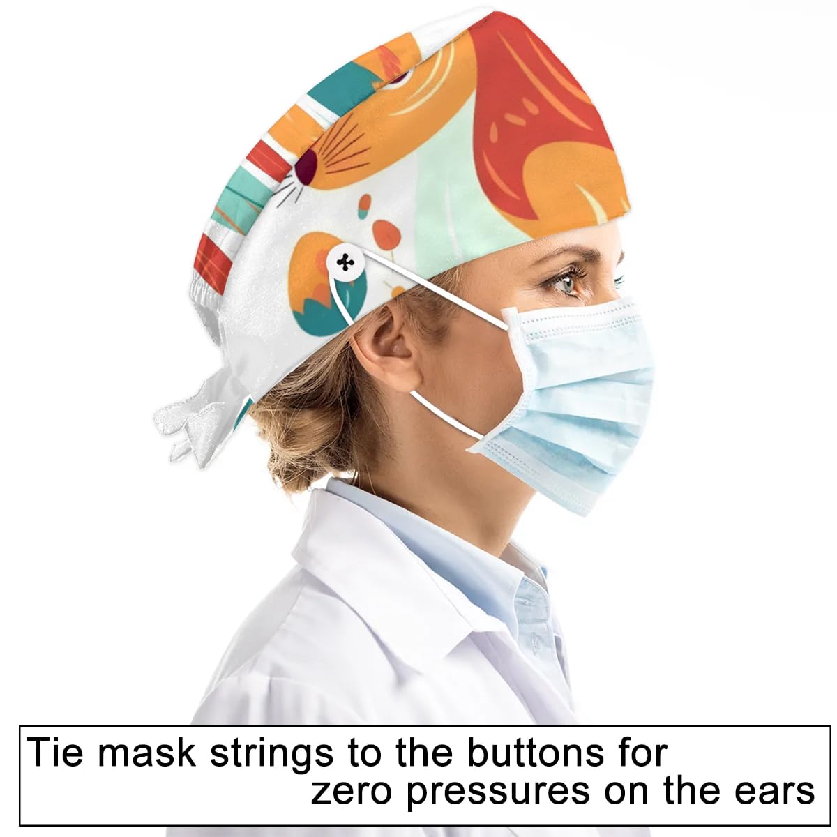 Mularoka Hand Painted Squirrel Leaves Working Caps with Button Sweatband Comfortable Adjustable Bouffant Hats Work Hat for Women Men