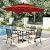 PHI VILLA 5 Pieces Patio Dining Set for 4 with 10ft Patio Umbrella, Metal Outdoor Stackable Wrought Iron Chair Set of 4 & 37" Metal Wood-Like Dining Table,3 Tier Vented Market Table Beige Umbrella