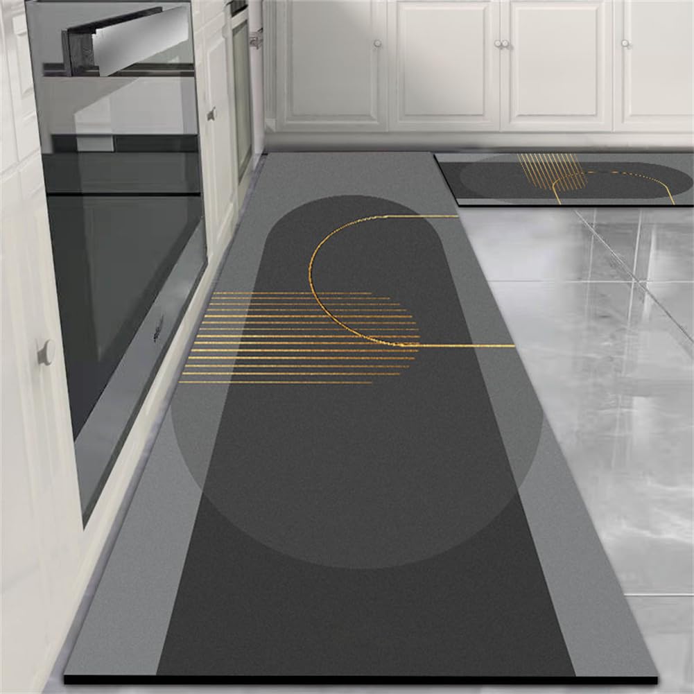 Tapis cuisine super absorbe l'eau et l'huile lavable anthracite lot de 2