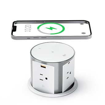 ANNQUAN 4" Pop Up Outlet for Countertop Qi2 Wireless Charger 65W USB White | 4 Outlet Pop Up Electrical Outlet with 15A Overload Protection