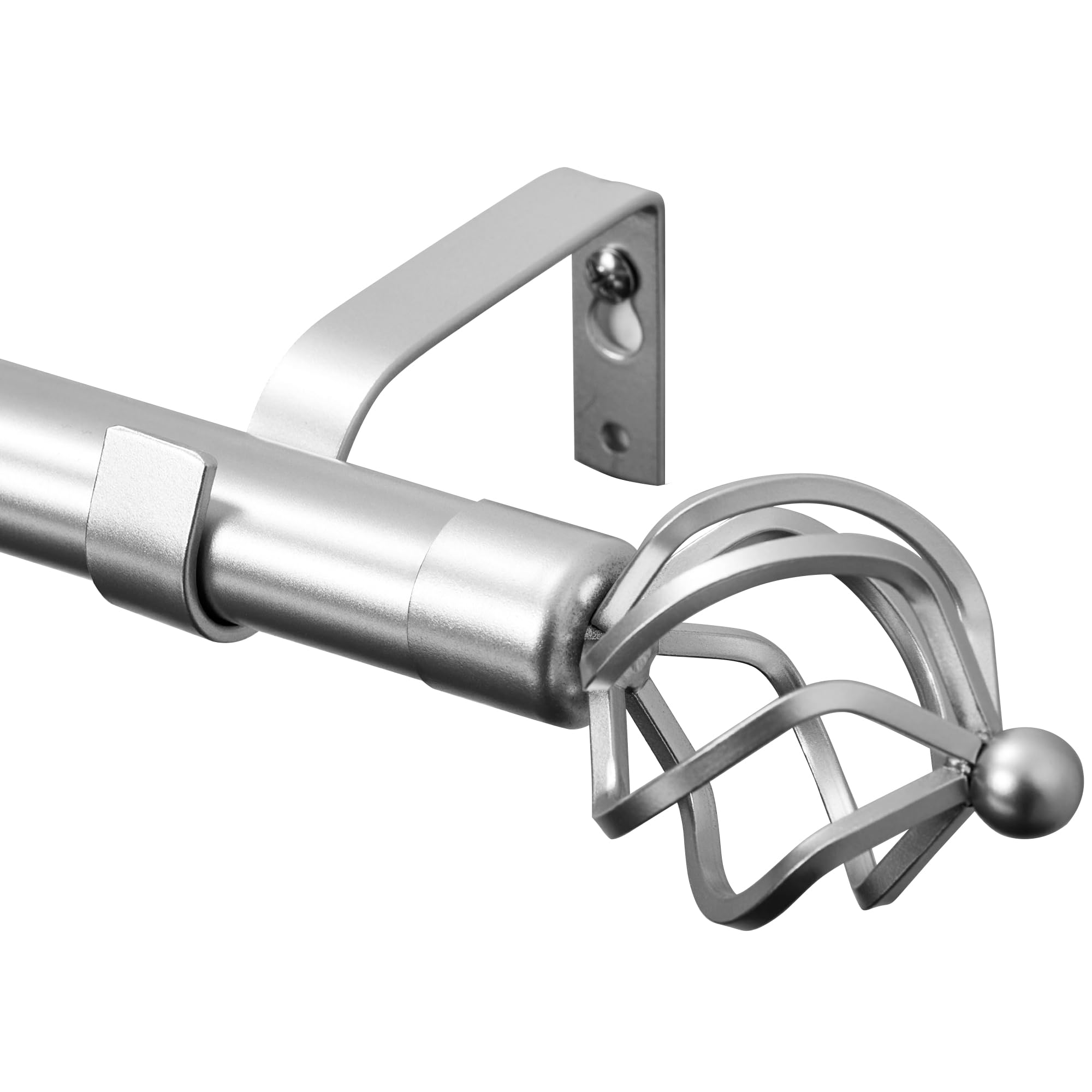 Deconovo Extendable Silver Curtain Rail 76-249 cm with Twisted Cage Finials, 19mm Metal Door Curtain Pole with Brackets Fittings Set, Decorative Window Curtain Rod for Bedroom