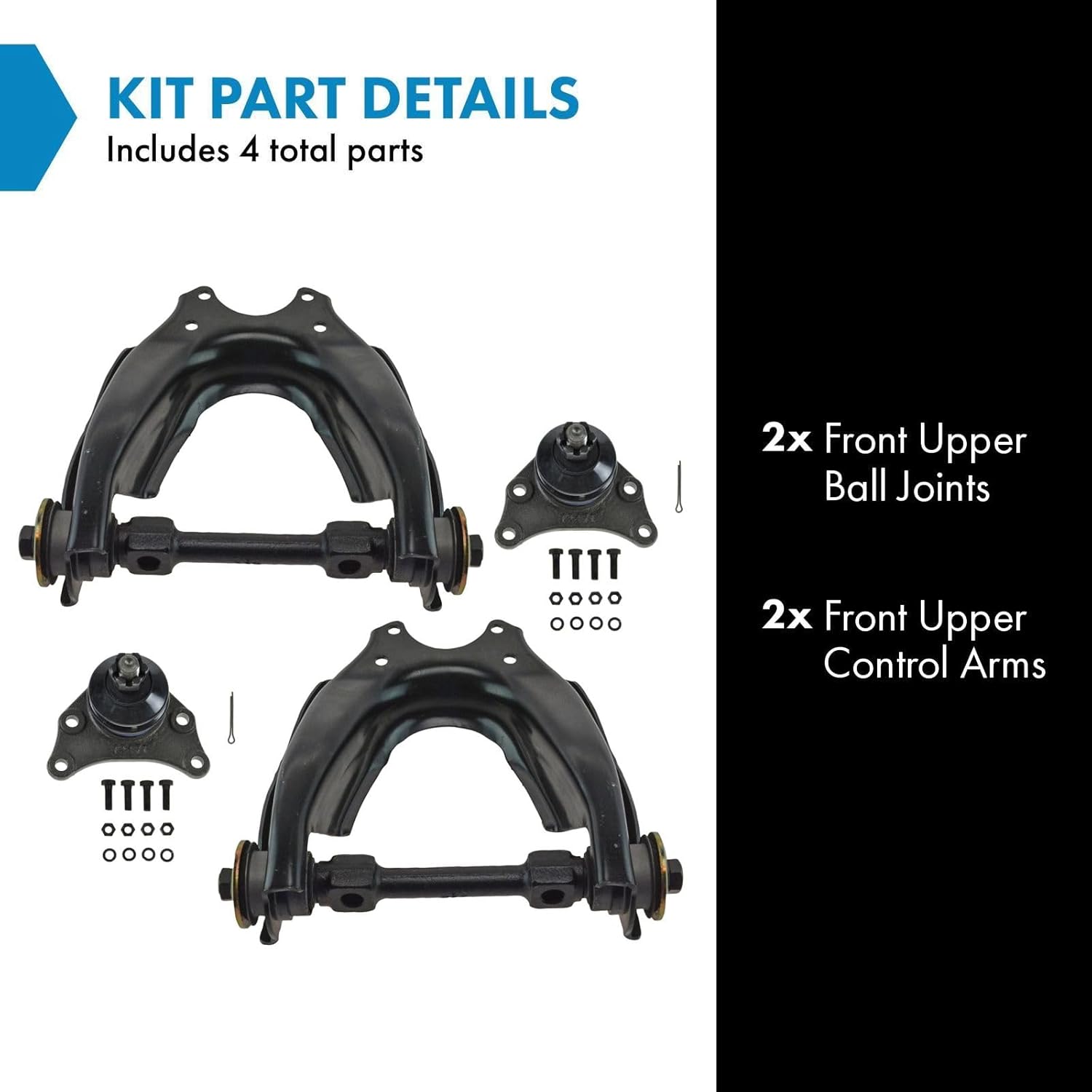 TRQ Front Upper Driver and Passenger Side Control Arm and Ball Joint Set 4 Piece Compatible with 1989-1995 Toyota Pickup Rear Wheel Drive 1993-1998 T100 Rear Wheel Drive