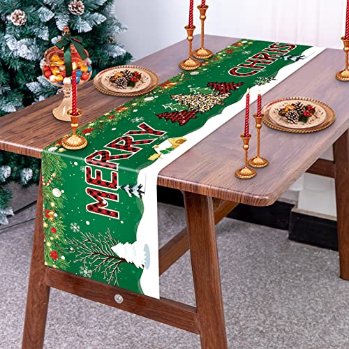 WEALLIN Nappe de Noël, Décorations de Table de Noël Vertes, Chemin de Table de Noël, Couverture de Table de Noël pour Les Fournitures de fête de Noël, 71 x 14 Pouces Cover