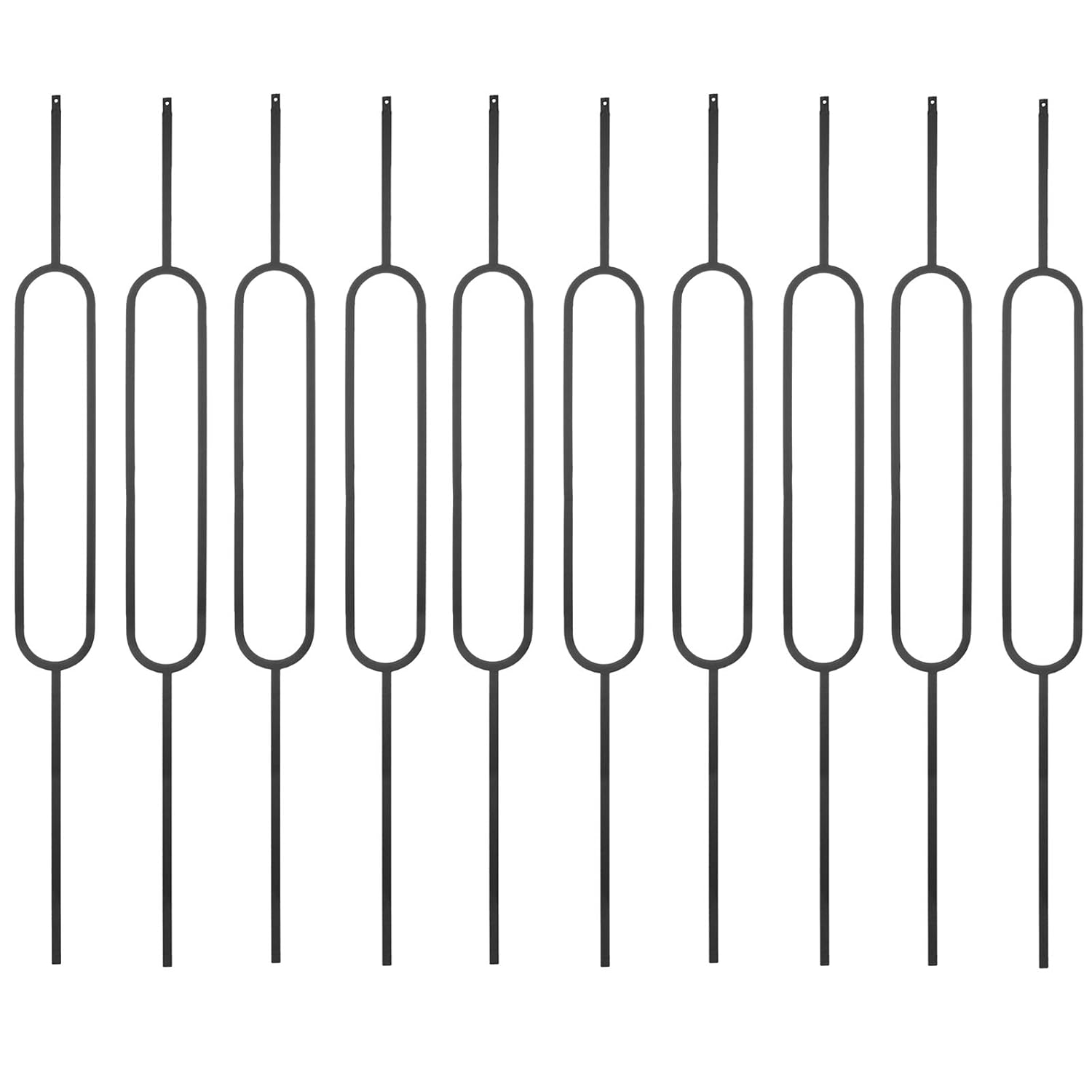 S05 Wrought Iron Balusters Set of 10 Decorative Metal Balusters for Decks Spiral Stair Railing 1/2-inch Hollow Single Oval Iron Spindles Satin Black Metal Railing