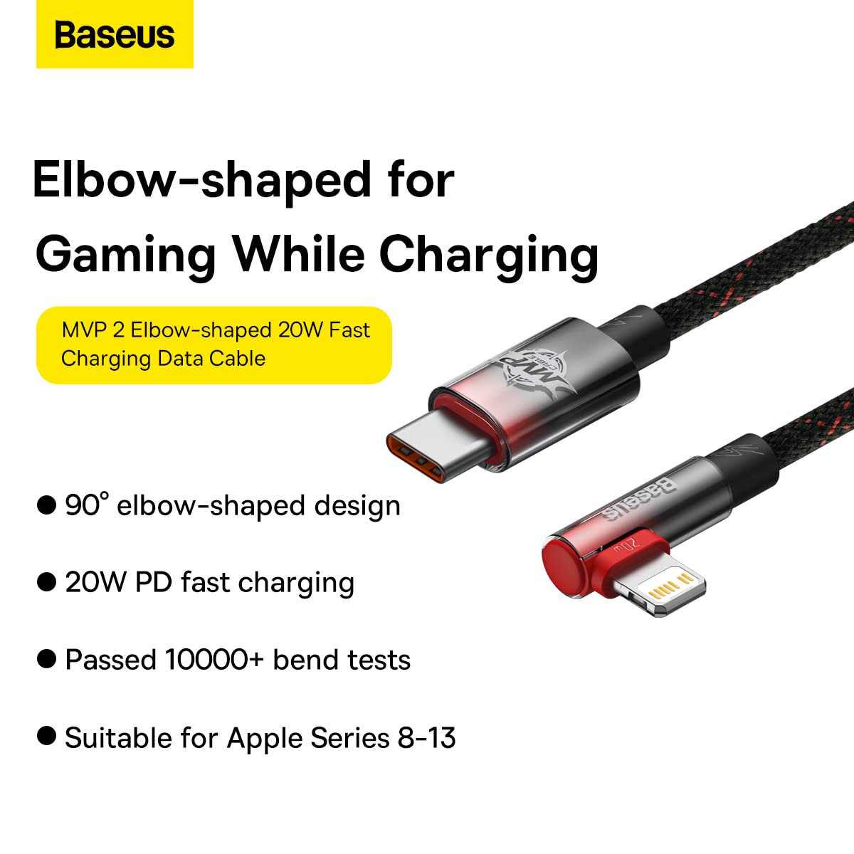 Baseus Cavo Lightning a 90 gradi, USB C a ricarica rapida Lightning 20 W per iPhone 14 Pro Max, design angolare da gioco compatibile con iPhone 13/13 Pro/13 Pro Max, iPad Pro