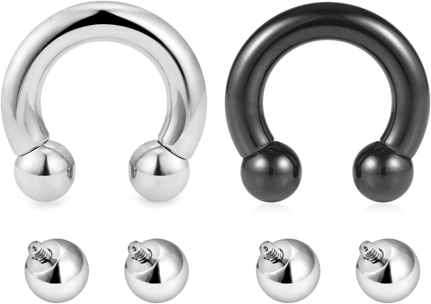 2pcs Internally Threaded Circular Horseshoe Barbells Stainless Steel Body Piercing Jewelry 00G-12G For Women Men