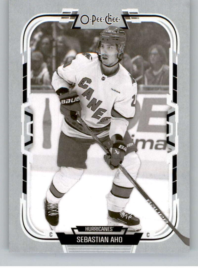 2025-26 O-Pee-Chee Black and White Variant #244 Sebastian Aho Carolina Hurricanes Official Hockey Card in Raw (NM or Better) Condition