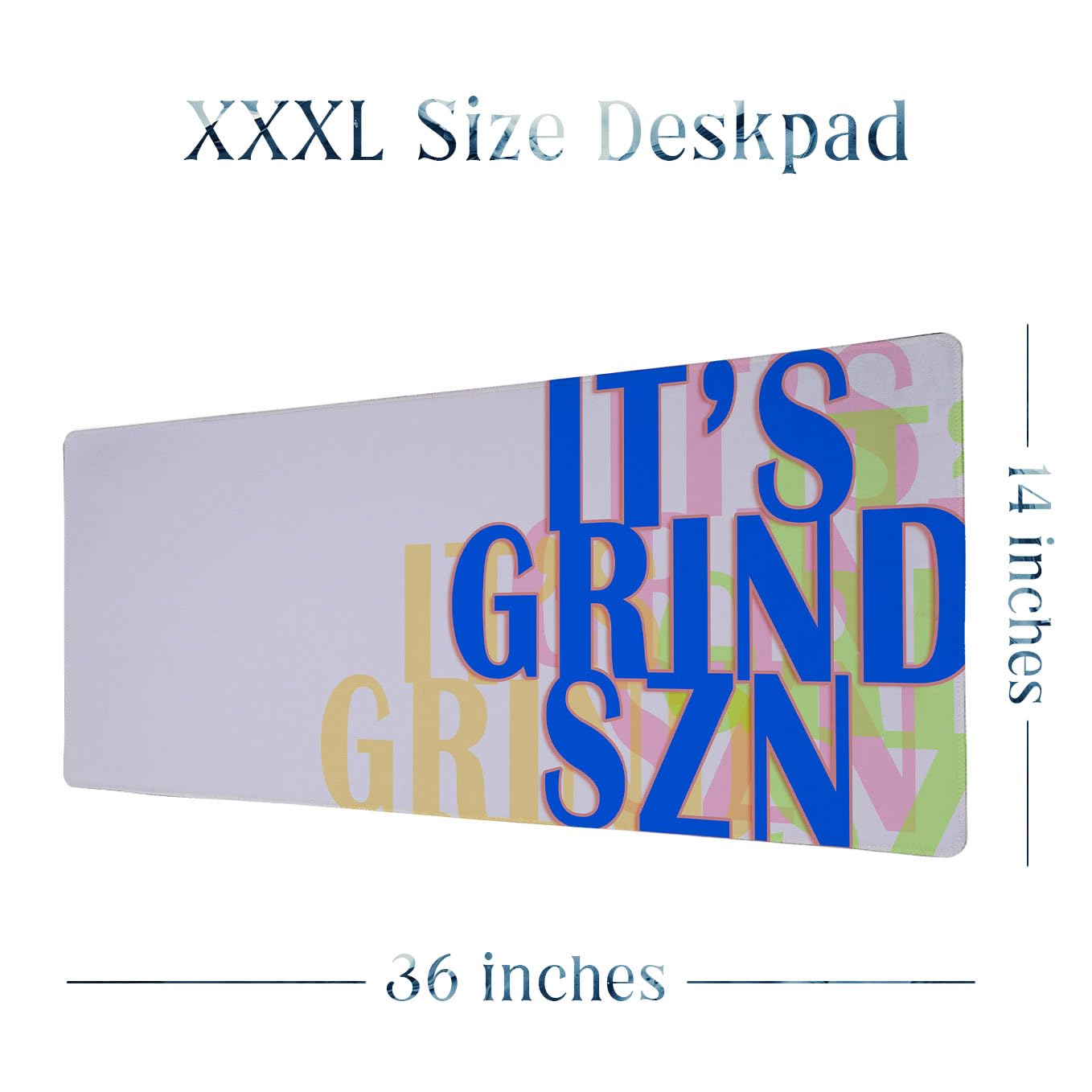 SoulAbiti Grind Season Gaming Mouse Pad, 36 x 16 Inch XXXL Extended Desk Mat for Keyboard & Mouse, White Blue Motivational Deskpad, Non-Slip Rubber Base, Stitched Edges