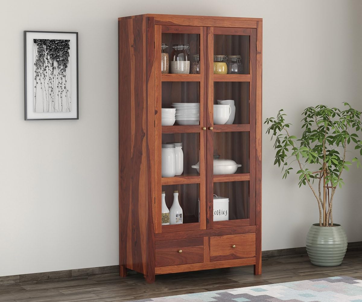 Royal Wood Crockery Storage Furniture Sideboard with 2 Drawer, 4 Shelves with Glass Door Sheesham Wood Handicrafts for Living Room Kitchen Cabinet Home & Office and Multipurpose Use-image-43