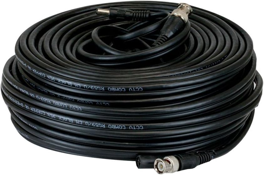 Lknewtrend 150ft RG59 Siamese Power Video Thick Coaxial Cable BNC 75Ohm 95% Braid Wire Cord for HD-SDI, AHD, TVI, CVI All CCTV Security Cameras with BNC Connector and 2.1mm Power Jack (Black)