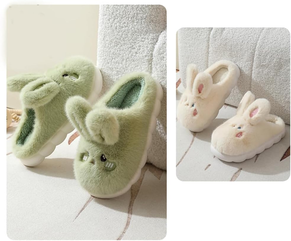 Women's Cute Rabbit Warm Plush Comfortable Indoor Anti slip Home Thick Sole Winter Soft Cotton Slippers - Image 6
