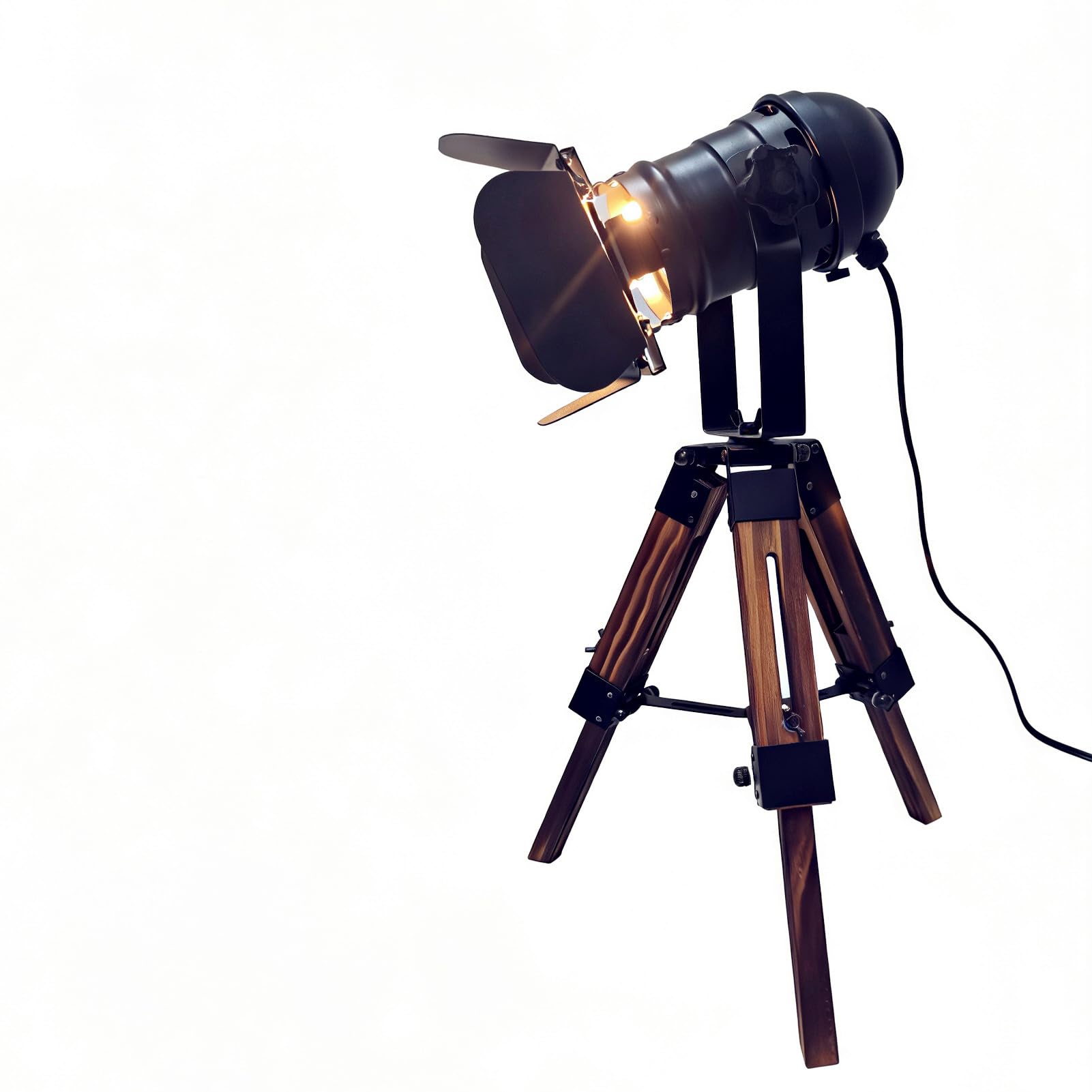 Industrial Tripod Table Lamp for Living Room Weather Wood Standing Large Lighting Black Adjustable Cinema Metal Lampshade Studio Lights E27 Socket Retro Desk Lamps for Bedroom Office Reading Light โ image 1